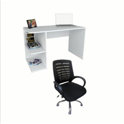 عرض كرسي مكتب و مكتب المقاسات : 100x75x50, 100x50x75 cm الخامات : ام دى اف، ستيل الألوان كرسي : أسود مكتب : أبيض